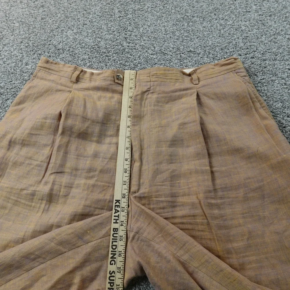 Inserch Pants Mens 40 Beige Orange Linen Pleated Trouser Dress Slacks Cuffed USA